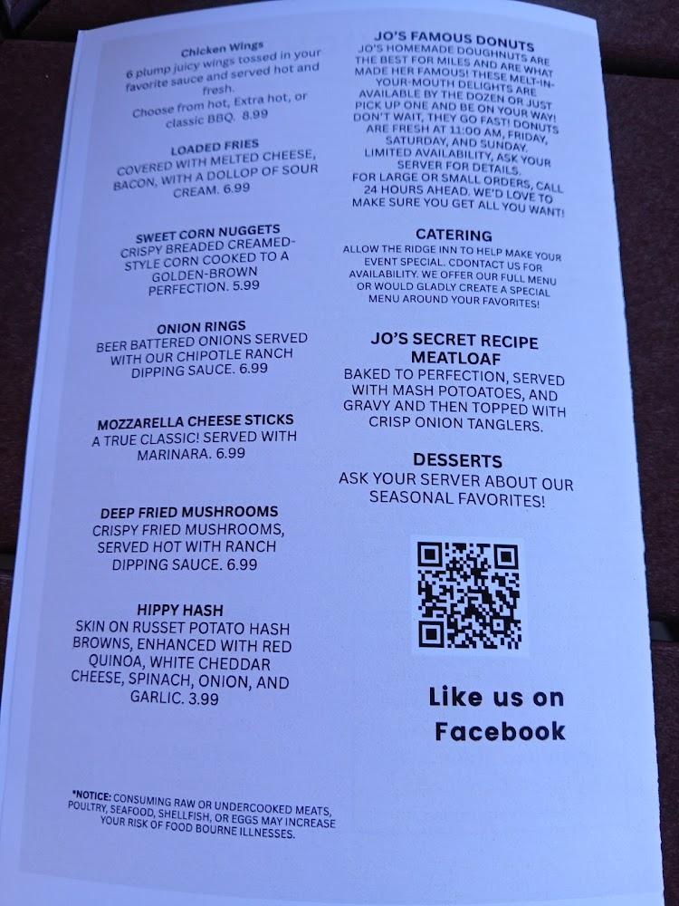 The Ridge Inn Restaurant Menu image 1